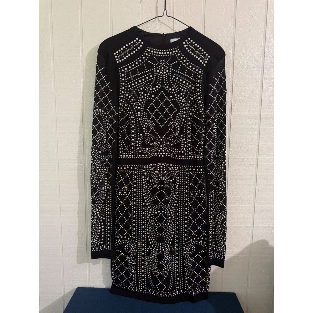 Paradiso Black Faux Pearl Studded Long Sleeve Mini Dress Large XA100241DRB
